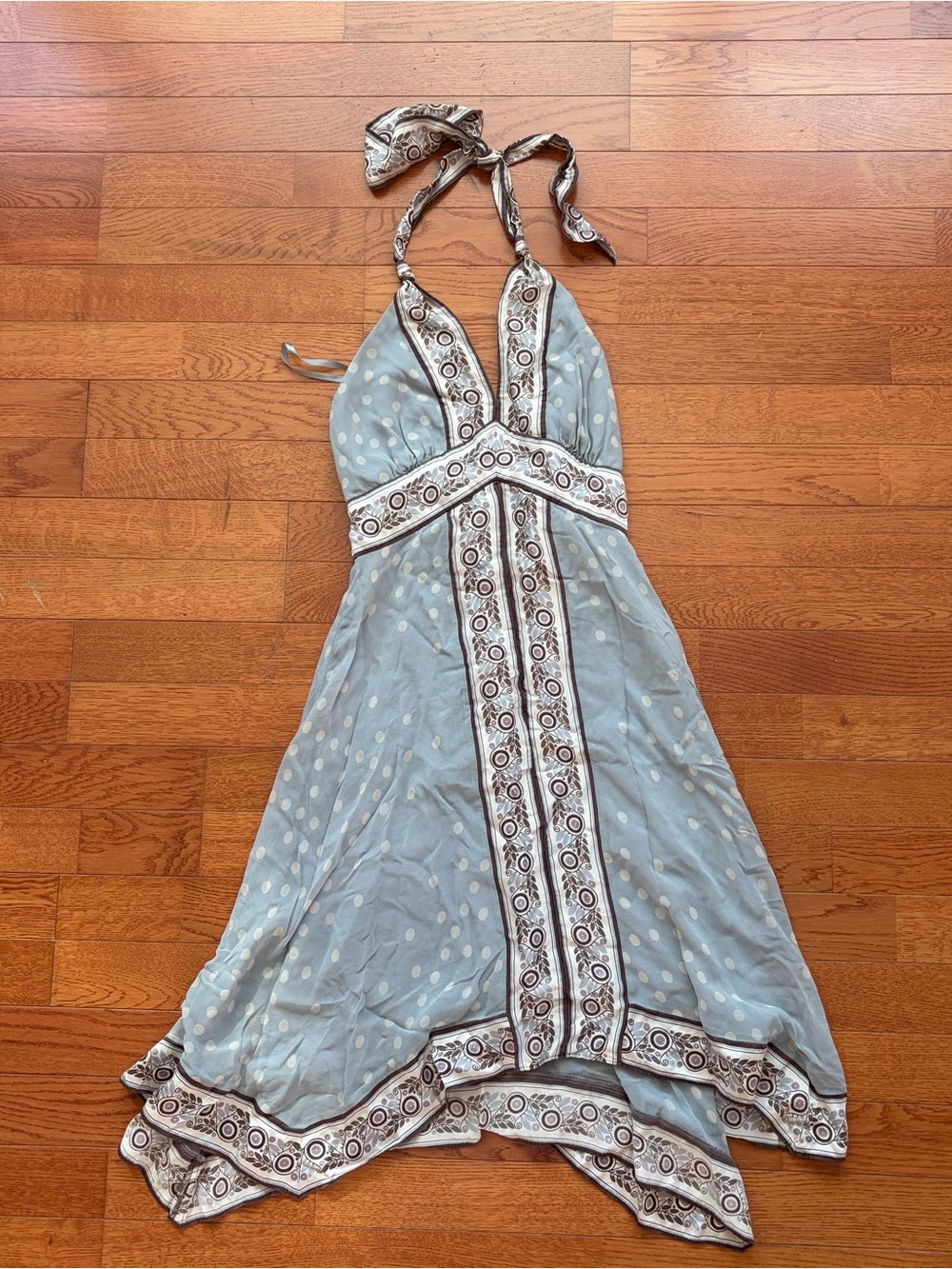 BCBG Maxazria Halter Neck Polka Dot Blue Dress